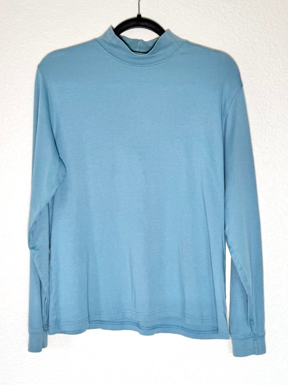 LL Bean Faux Turtleneck Women's L 100% Cotton Slate Blue Long Sleeve Base Layer